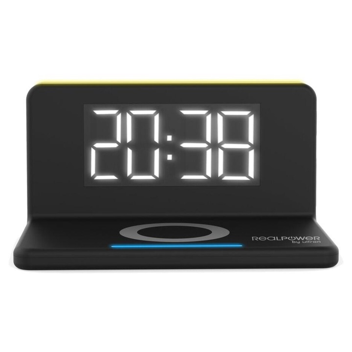Ceas cu alarma digital, Realpower, LED, 98x75x141mm, Negru