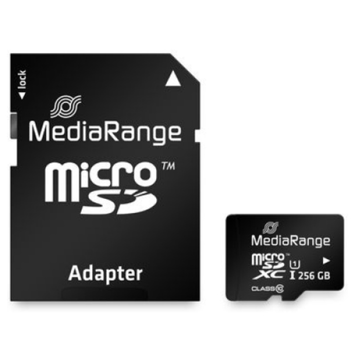 Card Micro SD, MEDIARANGE, 256 GB, Clasa 10, Negru