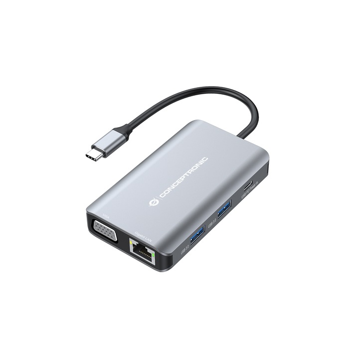 Кабелен адаптер, Conceptronic, USB 3.2 Gen 1, 100 W - 1000 Mbit/s, сив