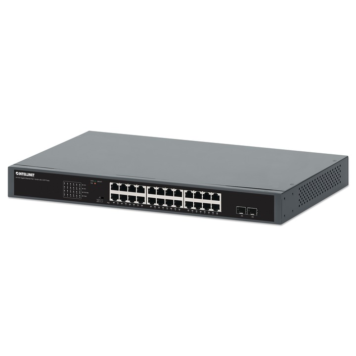 Суич Gigabit, Intellinet, Metal, Ethernet RJ-45, 19 инча, IEEE 802.3at, черен
