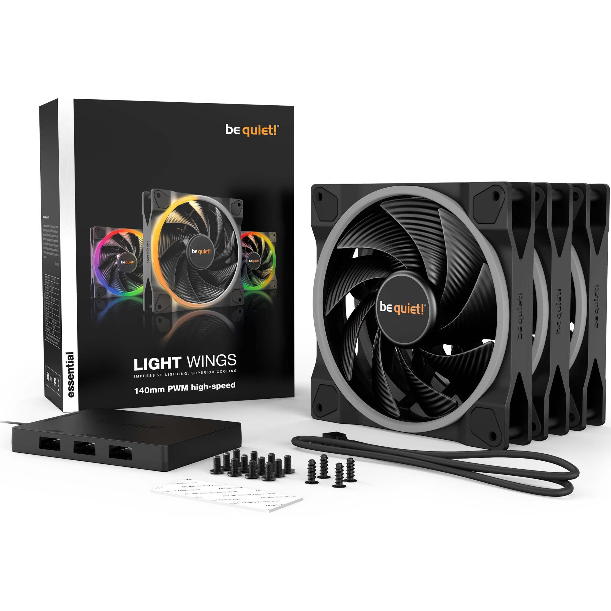Ventilator be quiet! LIGHT WINGS 140mm PWM high-speed Triple-Pack ...