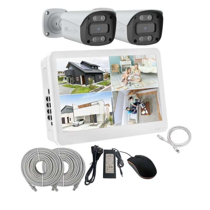 Комплект за видеонаблюдение с 2 камери IP POE Envio, Пълноцветни, 5MP PESS-KIT2CHMBFM60H500S-DLM