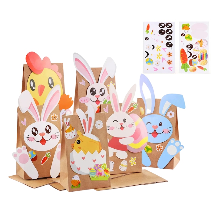 Комплект от 12 подаръчни торбички със стикери за картички с животни и лепило DazSpirit, хартия, многоцветни, 22 x 12 x 8 cm