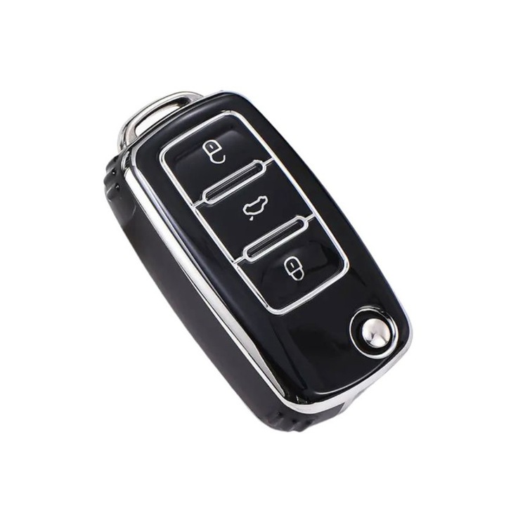 Защитен калъф за ключ, За Volkswagen, тип нож, съвместим с VW Polo, Golf, Passat, Beetle, Caddy, Transporter, T5, Tiguan, Jetta, Skoda Octavia A5, 3 бутона, Мек материал, Черен