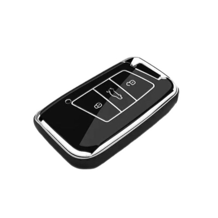 Husa de protectie Luxury pentru cheie auto Volkswagen Passat B8 Tiguan 2 Polo Skoda Octavia Superb A7 Kodiaq Seat Ateca, Negru