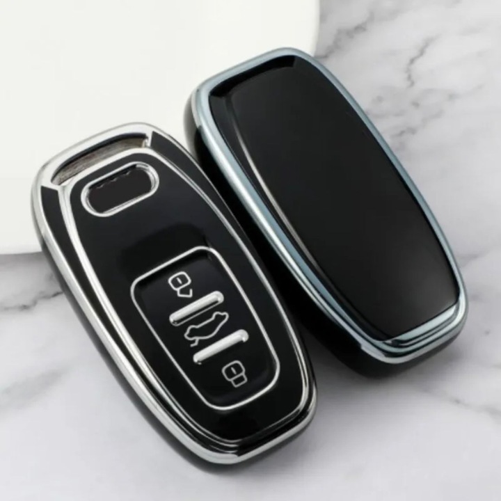 Luxus védőburkolat kompatibilis Audi A4, A5, A6, A7, A8, Q3, Q5, Q7, S4, S5, S6, 3 gombos, fekete autókulccsal