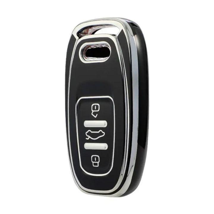 Husa de protectie Luxury compatibila cu cheie auto Audi A4, A5, A6, A7, A8, Q3, Q5, Q7, S4, S5, S6, 3 Butoane, Negru
