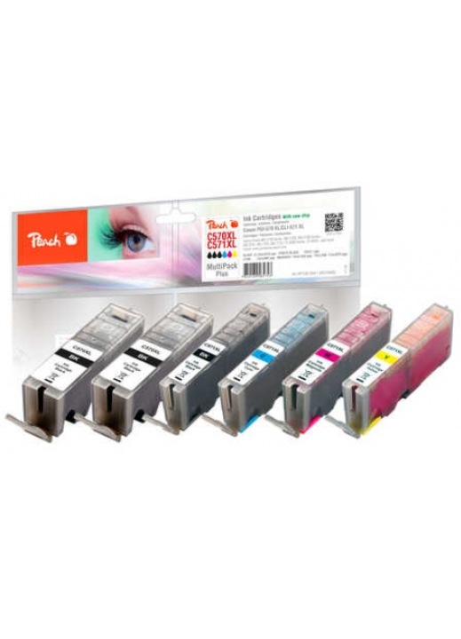 Peach Multi Pack Plus XL tintapatron készlet, 6 darab, fekete/sárga/cián/magenta