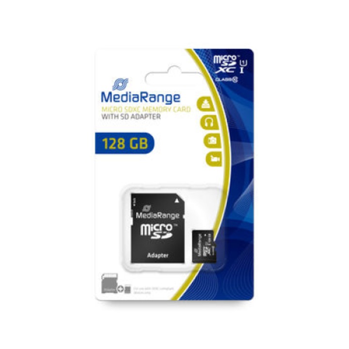 MediaRange Micro SDXC 128GB UHS-1 Class 10 SD adapterrel "MR945" (zöld bélyeg 0,03 lej)