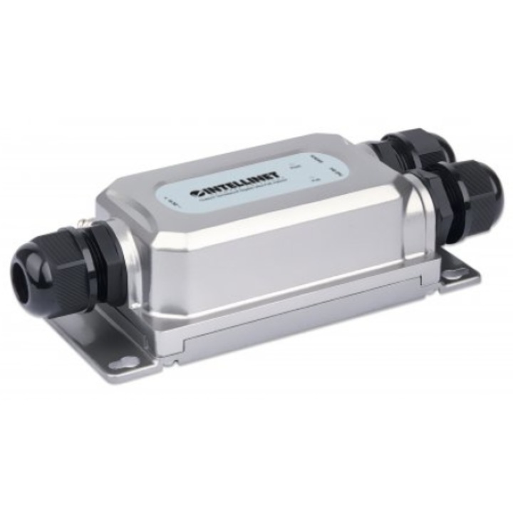 Injector PoE++, Intellinet, Gigabit Ethernet, 60 W, Protectie supratensiune, 73 x 150 x 44 mm, Negru / Argintiu