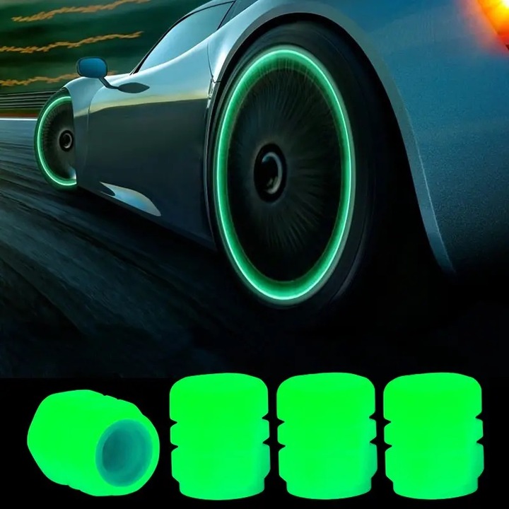 Set 4 Capace de Ventil Fosforescente, ABS, Verde, Universale