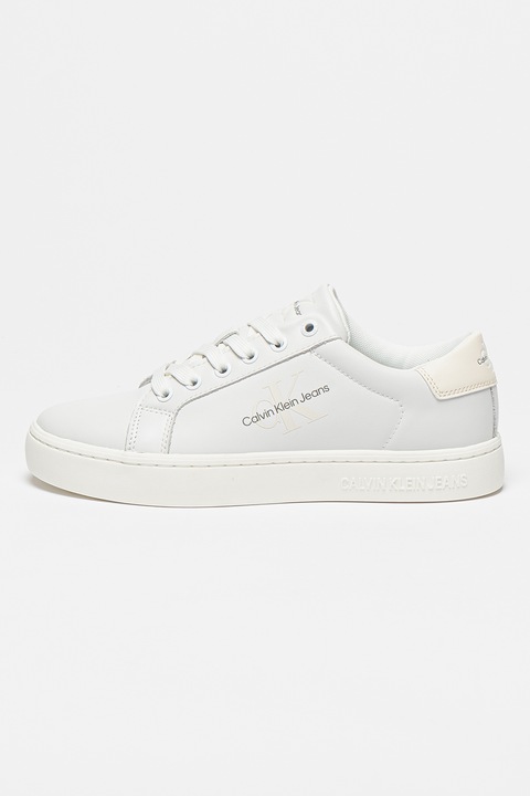 CALVIN KLEIN JEANS, Спортни обувки от кожа и еко кожа с нисък профил, Пепеляво сиво