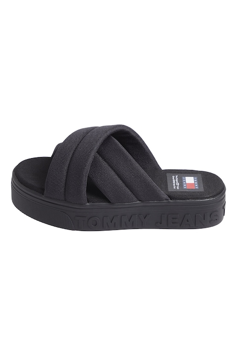 Tommy Jeans, Papuci din material textil cu barete incrucisate, Negru, 40