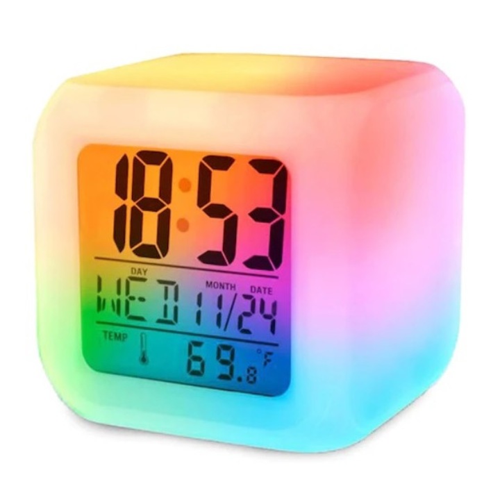 Digitális óra ébresztővel, naptárral és hőmérővel, DAVIDAMI CONCEPT®, LCD kijelző 7 cserélhető színnel