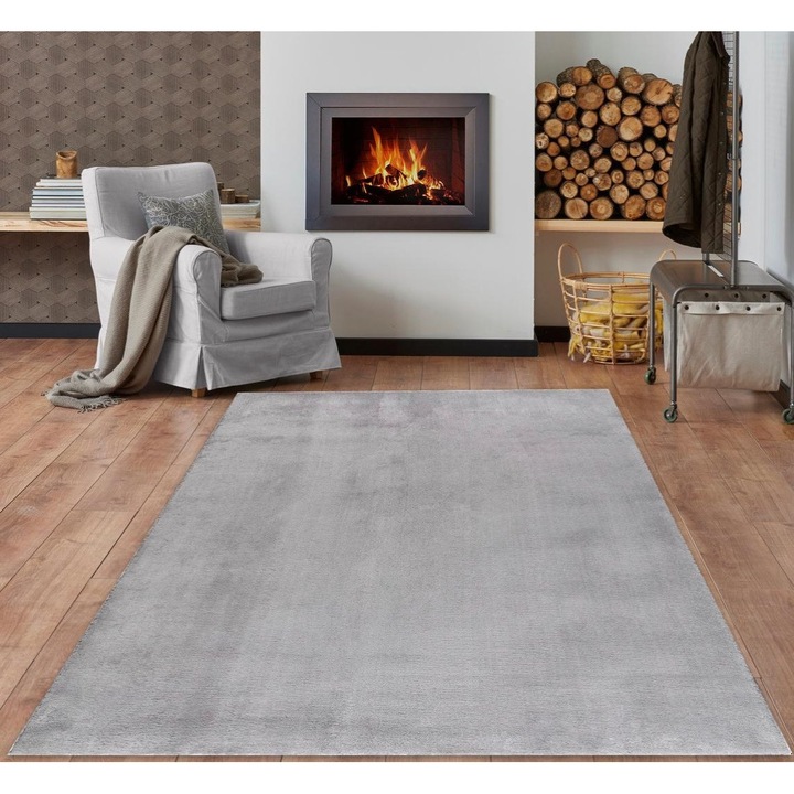 Covor Antiderapant Pufos, Gri, Surfilata, 60cm x 120cm