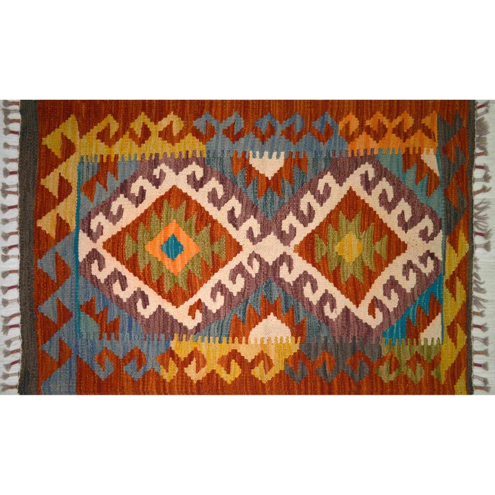 Covor kilim KORAY, Luxury Rugs, Lana, Multicolor, grosime 5 mm, 58x94 cm