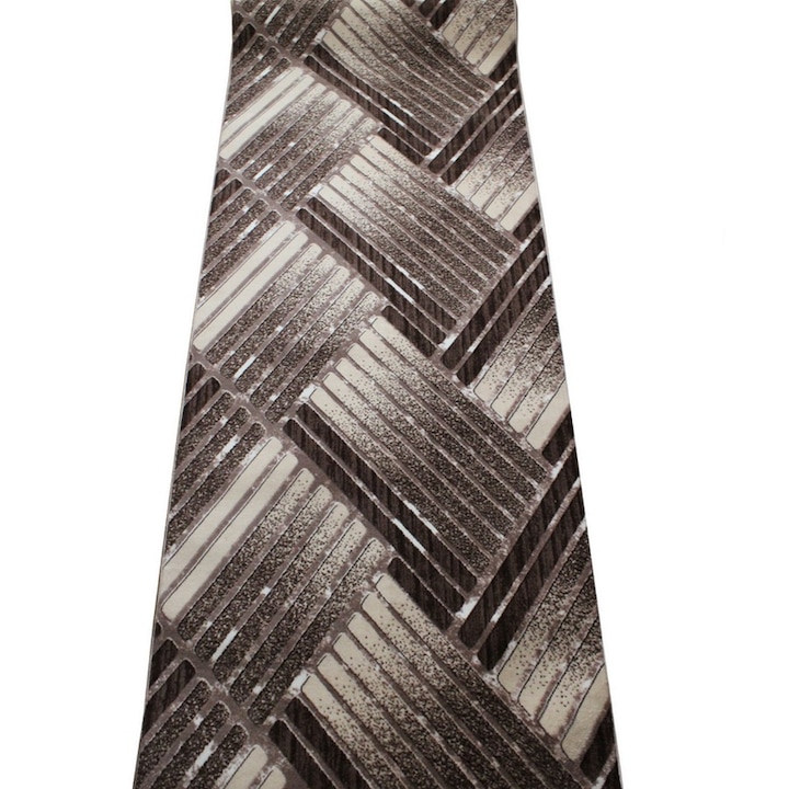 Csúszásgátló futószőnyeg barna bézs színű, geometriai, poliészter, 80 x 550 cm