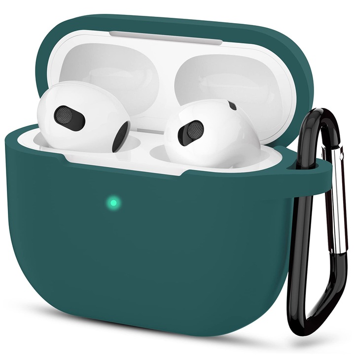 Husa de protectie din silicon pentru Apple AirPods 3, Smooth Ultrathin Material, Q140, Dark Green