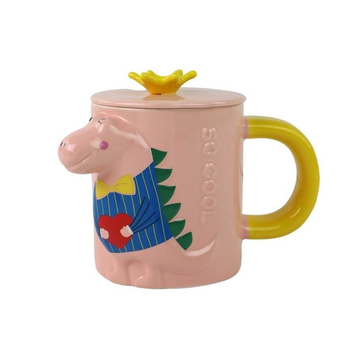 Чаша за динозаври, Leantoys, керамика, розова, 400 мл