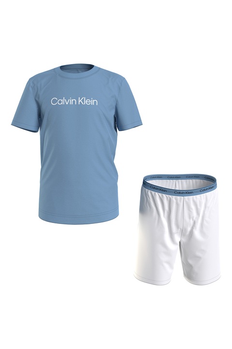 CALVIN KLEIN, Organikuspamut tartalmú rövid pizsama, Fehér/Púderkék, 128-140 CM