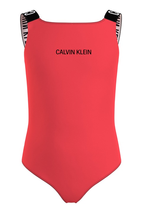 CALVIN KLEIN, Costum de baie intreg cu bretele cu logo, Rosu vermillion