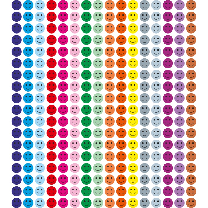 Set 576 stickere din hartie, fete zambitoare, multicolor, diametru 1 cm