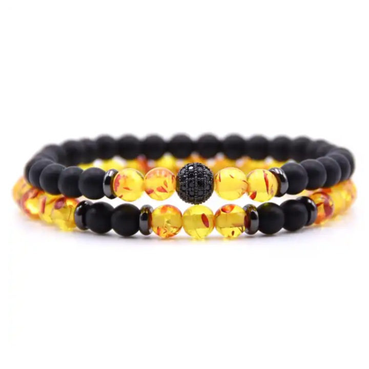 Bratara dubla Vorbeste Sufletul X2, combinatie lava vulcanica si cristale, elastica, versatila, purtare confortabila, materiale naturale, bijuterie spirituala