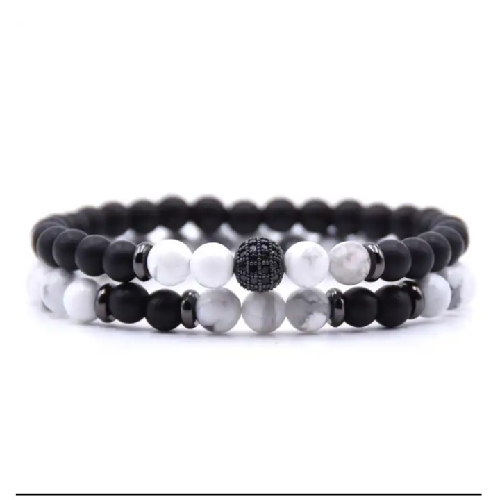 Bratara dubla Vorbeste Sufletul X4, design dublu cu lava vulcanica, praf cristale, elastica, potrivire perfecta orice mana, materiale eco, energie