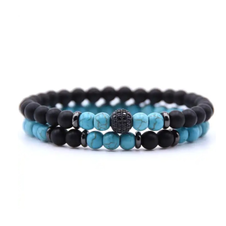 Bratara dubla Vorbeste Sufletul X5, cristale naturale si lava vulcanica, elastica, unisex, accesorii metalice, versatila, se adapteaza oricarui wrist size