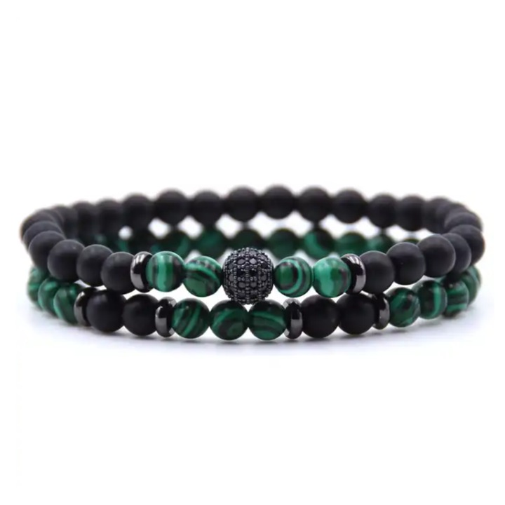 Bratara dubla Vorbeste Sufletul X8, lava vulcanica si cristale, elastica, design compact, potriveste orice dimensiune incheietura, energie pamant