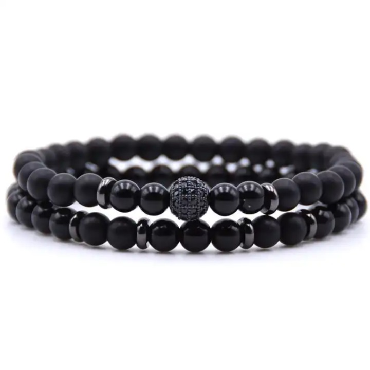 Bratara dubla Vorbeste Sufletul X9, praf cristale naturale, lava vulcanica, elastica, versatila, materiale premium, accesorii metalice, echilibru