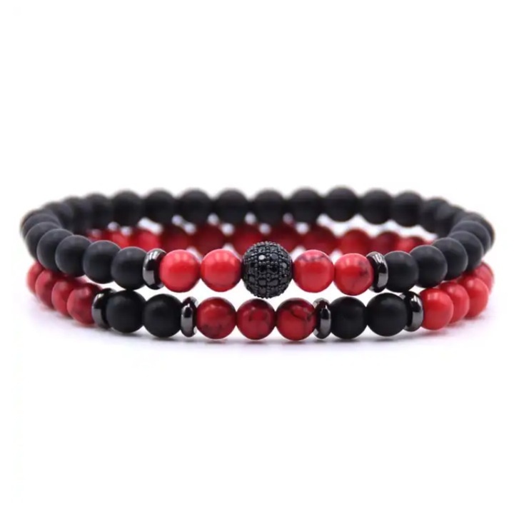 Bratara dubla Vorbeste Sufletul X10, combinatie dubla cristale-lava, elastica, adaptabila, design unisex, purtare confortabila orice mana, grounding