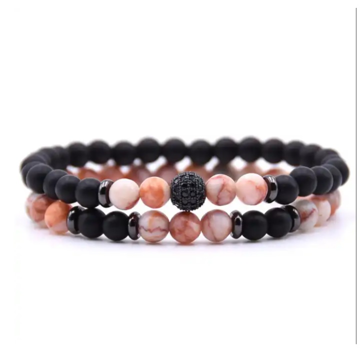 Bratara dubla Vorbeste Sufletul X12, design dublu cu lava si cristale, elastica, versatila, se potriveste oricarui puls, materiale eco, protectie