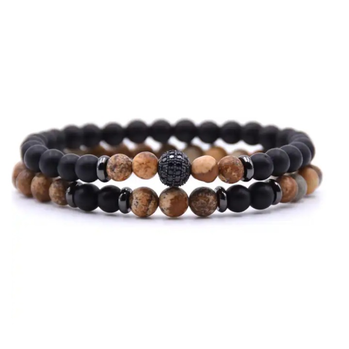 Bratara dubla Vorbeste Sufletul X14, praf cristale-lava vulcanica, elastica, design minimalist, potriveste orice incheietura, energie pozitiva