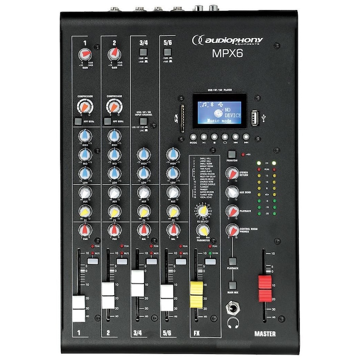 Consola de sunet MPX6, Audiophony, 16 programe, USB/SD/THD, Negru