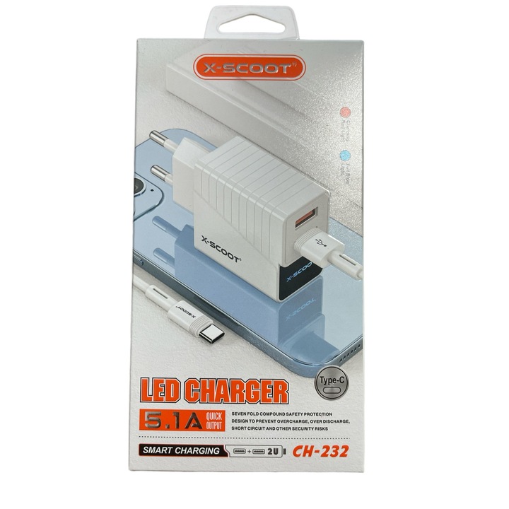 Incarcator USB Travel, 2 Porturi, 5.1A-20W Fast Charge, 5V/5.1A, Compatibil iPhone, Huawei, Samsung, Alb
