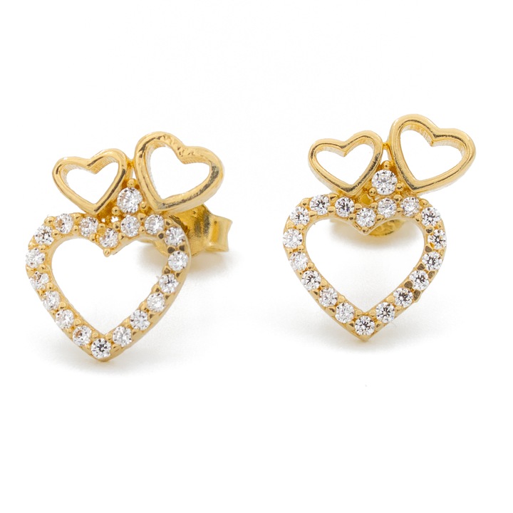 Cercei Trei Inimi Aur Galben 14k