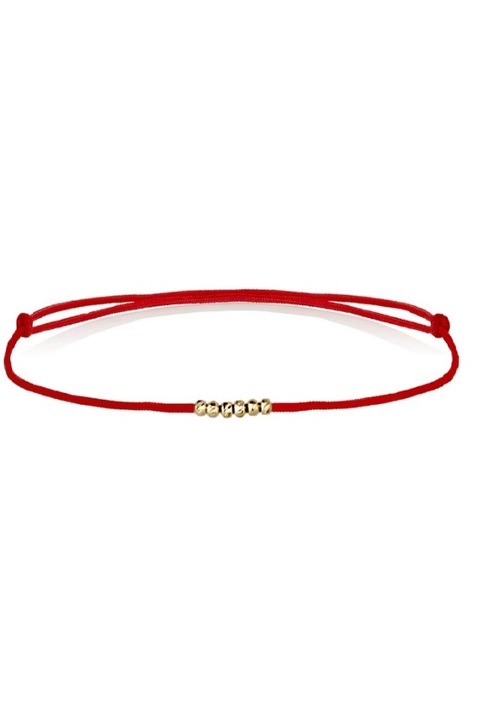 Bratara snur rosu si bilute slash 2mm, Aur 8k