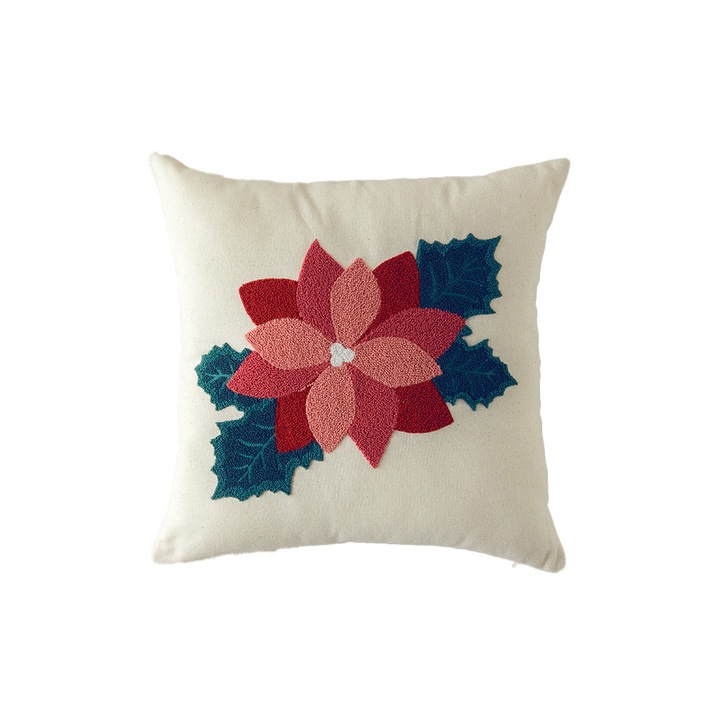 Husa perna decorativa, English Home, Flower, 45x45 cm, 100% bumbac, crem-albastru-rosu