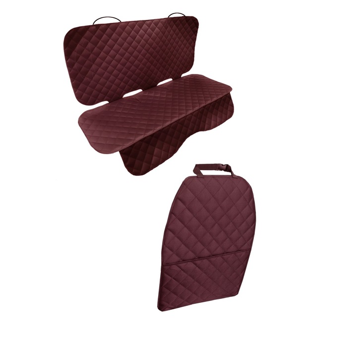 Set 2 protectii auto, matlasate, universale, visinii, lavabile, impermeabile, o bucata pentru bancheta din spate si una pentru spatar scaun cu buzunar organizator, Metru Patrat