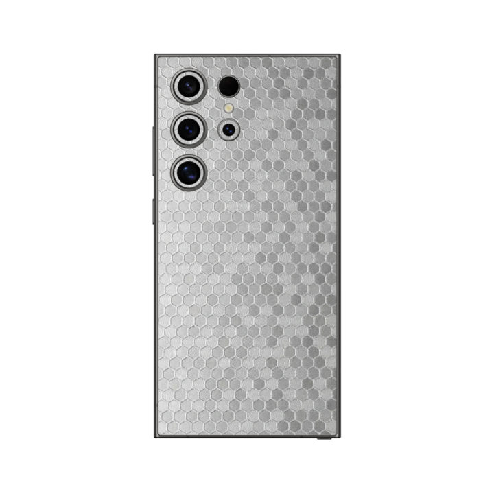 Folie iSkinz pentru Samsung Galaxy S24 Ultra - Honeycomb Argintiu Silver, 360 Cut, Skin Adeziv Full Body Cover, Protectie Carcasa Spate si Laterale