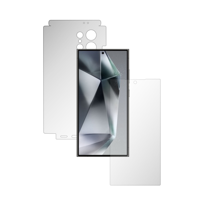 Set 2X Folii de Protectie Full-Body Folie24, pentru Samsung Galaxy S24 Ultra, Acoperire 360, Ecran + Spate si Laterale, 1 Set Ultra-Clear + 1 Set Mate, Adezive, Flexibile cu Auto Regenerare