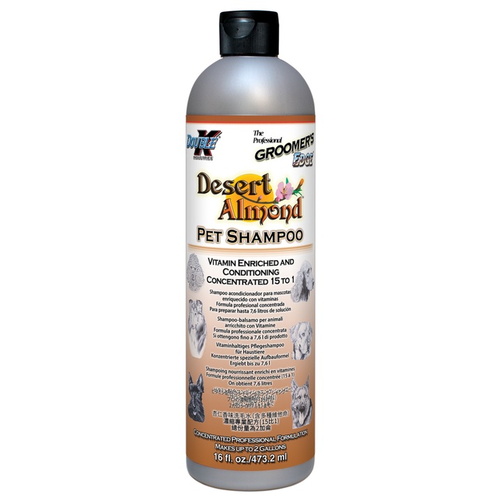 Sampon kutyáknak és macskáknak, Desert Almond by Double K, prémium minőségű, természetes összetevőkkel, pH semleges, 473 ml