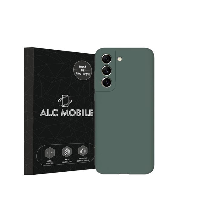 Soft Touch tok, vékony, ALC Mobile, ütésálló, Samsung Galaxy S22 kompatibilis, sötétzöld Tpu