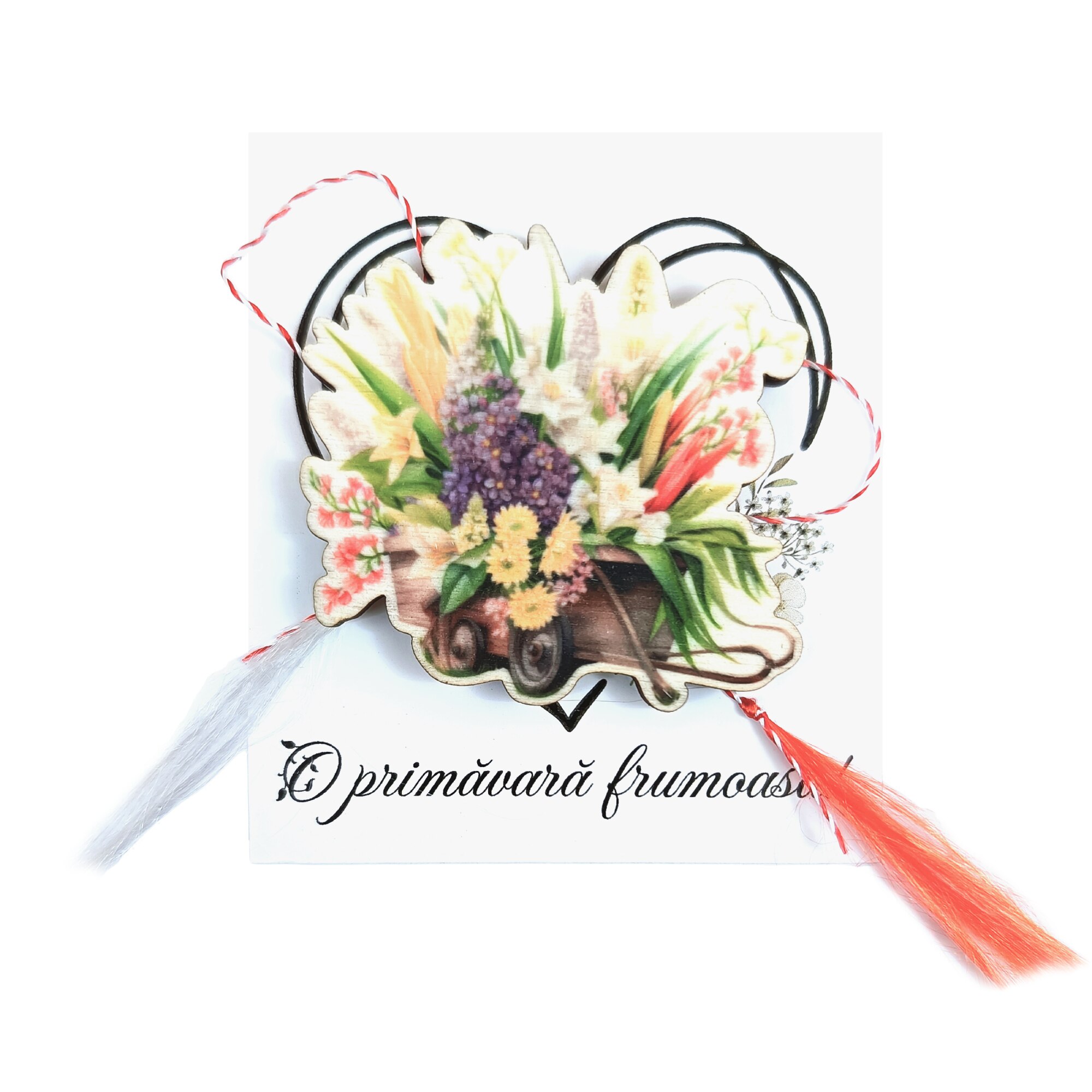 Martisor Brosa Car cu Flori, 4, 5 cm, Lemn eMAG.ro