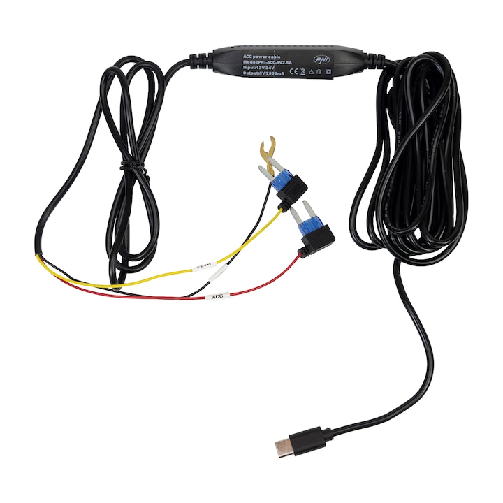 Cablu de alimentare PNI pentru DVR-uri auto, intrare 12V/24V, iesire 5V 2.5A, lungime 3.5 metri