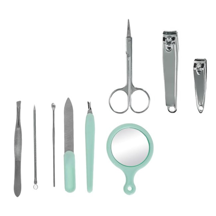 Класически комплект за подстригване, Маникюр, Педикюр, Лице, в Apple Green Case 9 бр