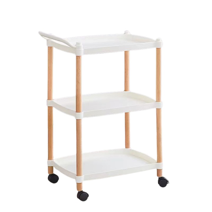 Преносим органайзер с дървена стойка, 3 рафта, дръжка за носене, 71 x 45 x 32 см, бял