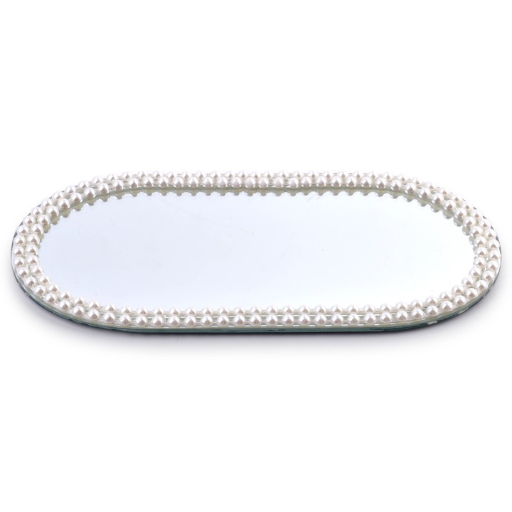 Oglinda cu perle, Mondex, Oglinda, Sticla, 30x14x1cm, Alb