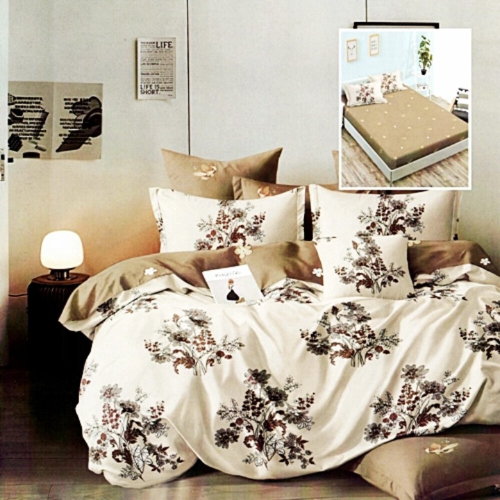 Lenjerie de pat Finet, cearceaf cu elastic, 6 piese, pentru pat dublu, multicolor, Ralex Pucioasa, 160x200cm, LDP-FINH-10048